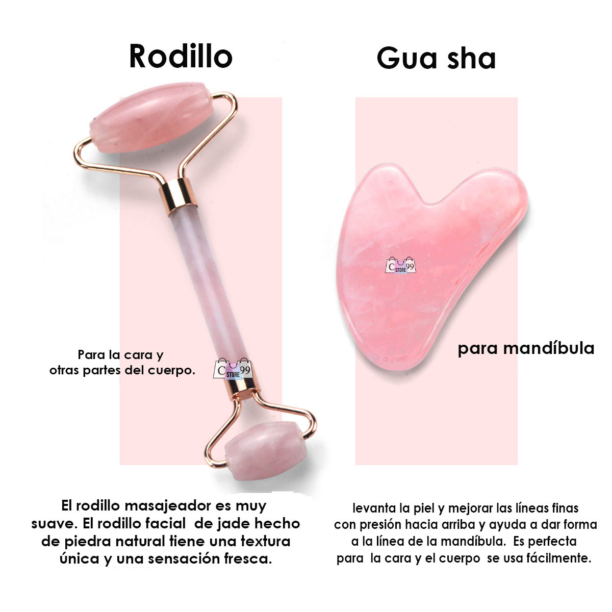 Rodillo Masajeador Facial Cuarzo+Piedra